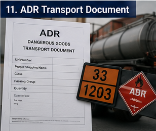 Document de transport ADR pentru mărfuri periculoase, folosit la transportul materialelor periculoase în Europa